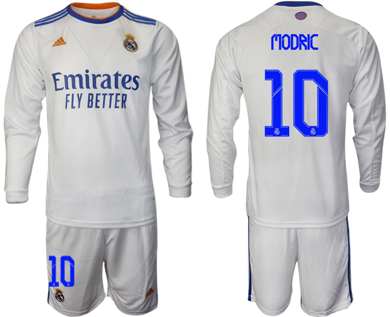 Men 2021-2022 Club Real Madrid home white Long Sleeve #10 Soccer Jersey->real madrid jersey->Soccer Club Jersey